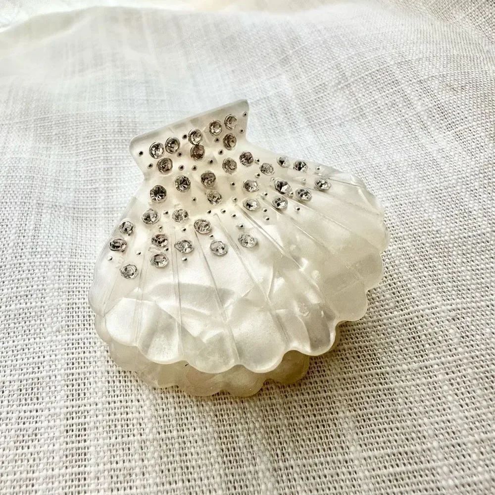 Pearlescent Rhinestone Seashell Hair Claw Clip Mermaidcore Coastal Coquette